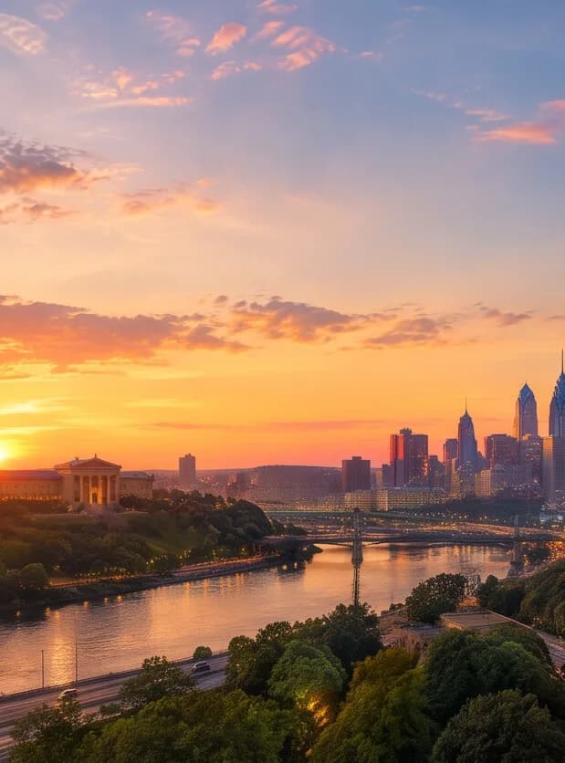 Sunset over the river